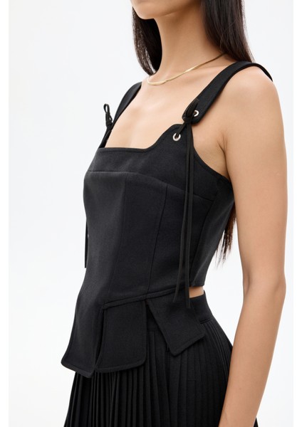 Askılı Bağlamalı Korse Bluz Siyah fırsatları