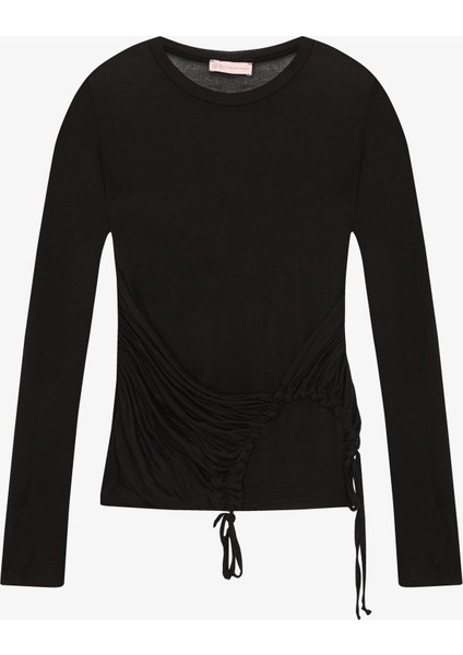 Yan Büzgülü Bağcıklı Transparan Bluz Siyah modelleri