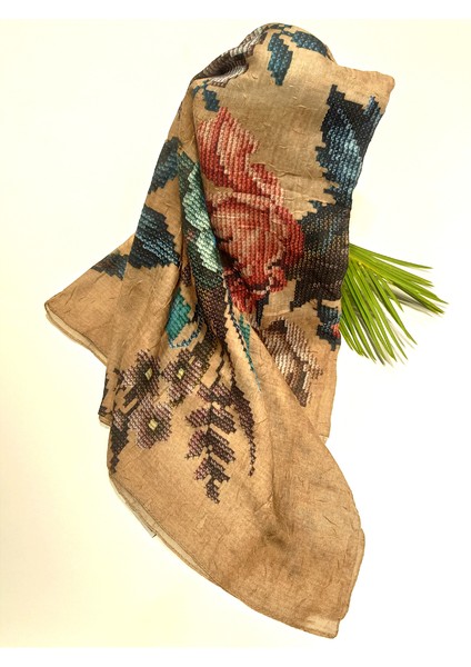 90X90 Lüks Figürlü Gösterişli Dökümlü Eşarp fiyatları