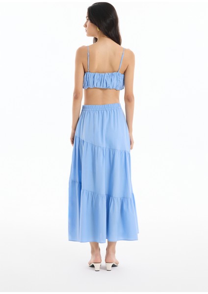 Ince Askılı Balon Büstiyer Bluz Mavi