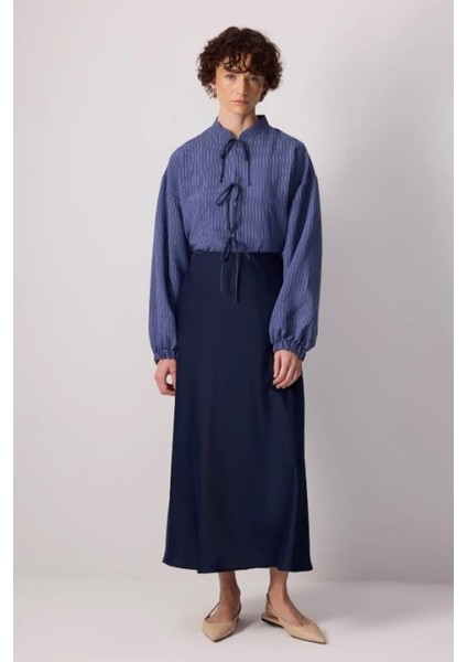 Basic Saten Etek Lacivert