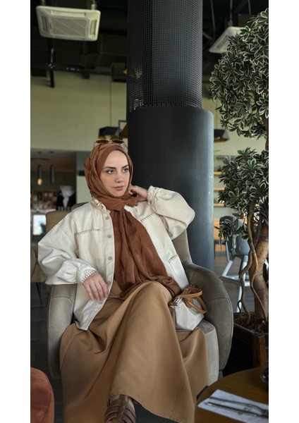 Beli Büzgülü Dokuma Etek Camel