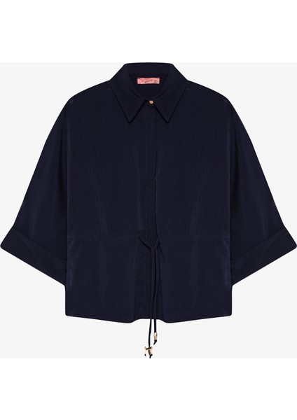 Beli Bağcıklı Manşet Kol Gömlek Lacivert modelleri