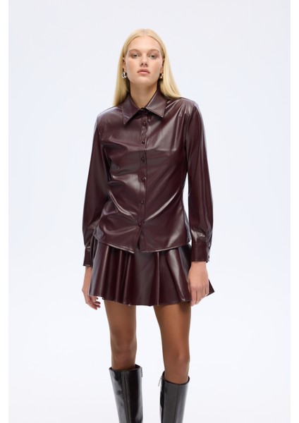 Bele Oturan Deri Gömlek Bordo fiyatları