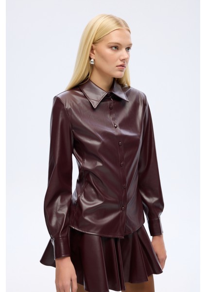 Bele Oturan Deri Gömlek Bordo fırsatları