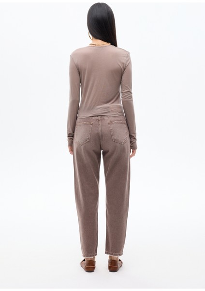 Önü Büzgülü V Yaka Transparan Bluz Vizon