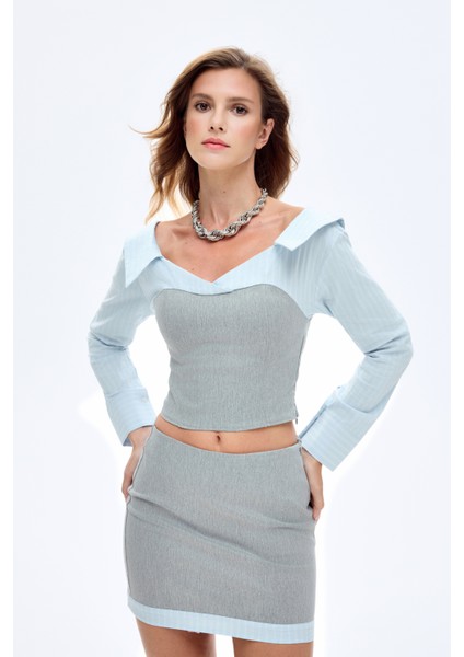 Kontrast Büstiyer Garnili Bluz Gri fiyatları