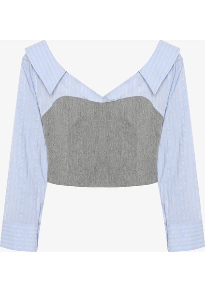 Kontrast Büstiyer Garnili Bluz Gri modelleri