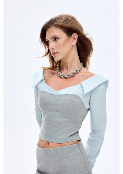 Kontrast Büstiyer Garnili Bluz Gri indirimleri