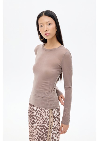 Bisiklet Yaka Basic Bluz Vizon fiyatları