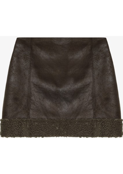 Kürk Garnili Süet Mini Etek Haki fiyatları