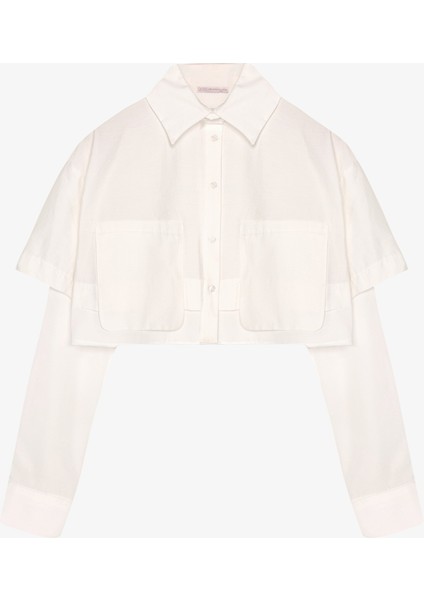 Çift Kat Görünümlü Crop Gömlek Ekru fiyatları