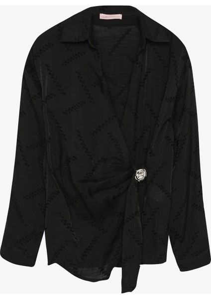 Toka Aksesuarlı Kruvaze Bluz Siyah modelleri