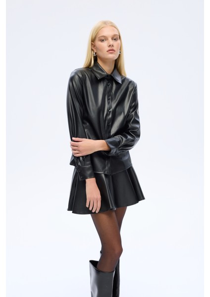 Bele Oturan Deri Gömlek Siyah fiyatları