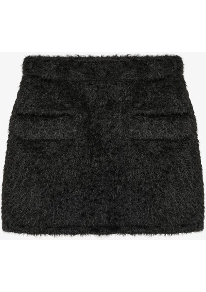 Cep Detaylı Tüylü Mini Etek Siyah modelleri