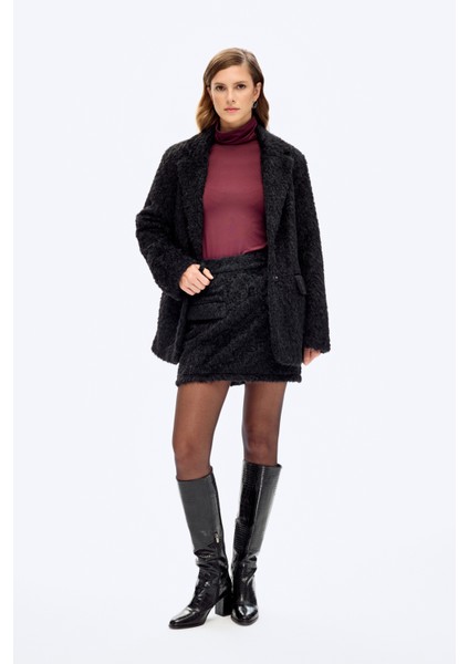 Cep Detaylı Tüylü Mini Etek Siyah indirimleri