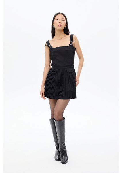 Kapak Cepli Pileli Mini Etek Siyah fiyatları