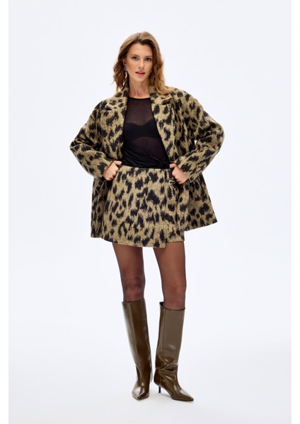 Leopar Kemer Detay Mini Etek Bej fiyatları