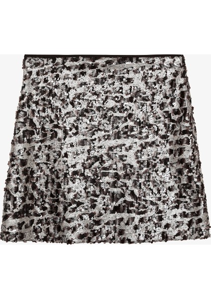 Payetli Leopar Desen Mini Etek Kahverengi modelleri