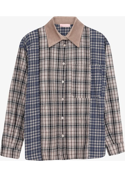 Renk Bloklu Ekose Oversize Gömlek Bej modelleri