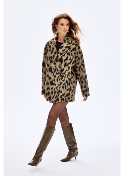Leopar Desenli Oversize Kruvaze Kaban Bej indirimleri