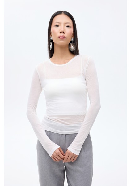 Bisiklet Yaka Basic Bluz Ekru fiyatları