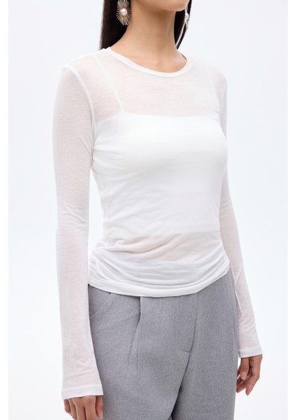 Bisiklet Yaka Basic Bluz Ekru indirimleri