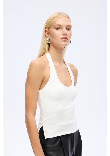 Sırt Dekolteli Halter Yaka Basic Atlet Ekru fırsatları