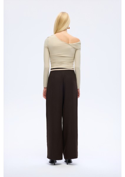 Drapeli Asimetrik Düğümlü Bluz Bej indirimleri