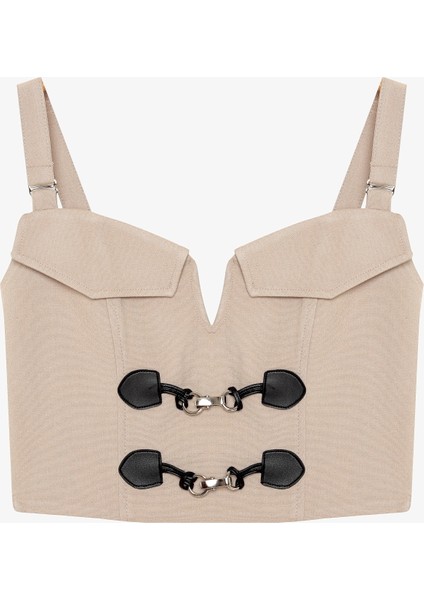 Toka Aksesuarlı Askılı Büstiyer Bluz Bej modelleri