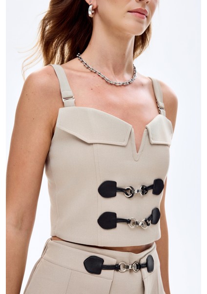 Toka Aksesuarlı Askılı Büstiyer Bluz Bej fırsatları