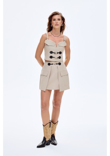 Toka Aksesuarlı Askılı Büstiyer Bluz Bej indirimleri