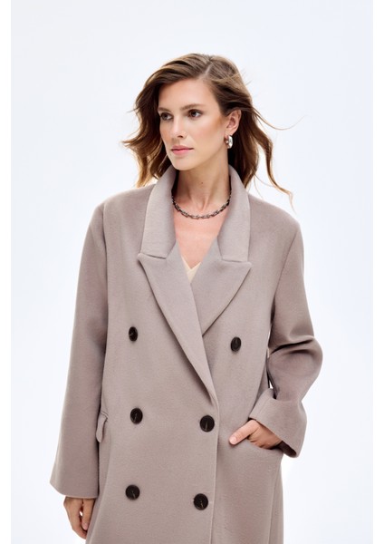 Vatkalı Yırtmaçlı Uzun Kaşe Kaban Vizon fırsatları