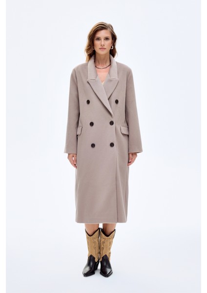 Vatkalı Yırtmaçlı Uzun Kaşe Kaban Vizon indirimleri