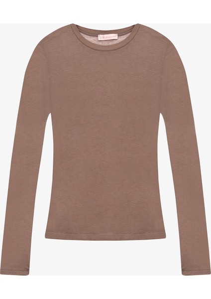 Bisiklet Yaka Basic Bluz Vizon modelleri