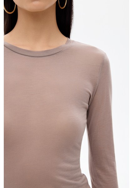 Bisiklet Yaka Basic Bluz Vizon indirimleri