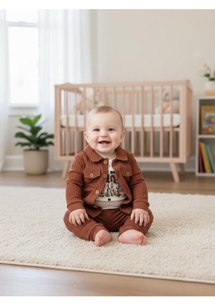 Erkek Bebek 3’lü Takım Kahverengi – “super Cool Dude” Baskılı