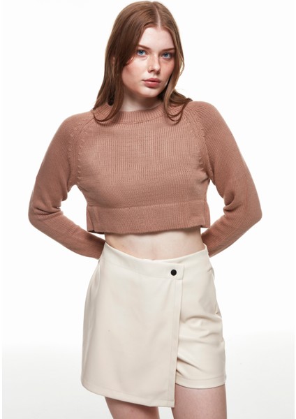 Crop Triko Kazak Vizon