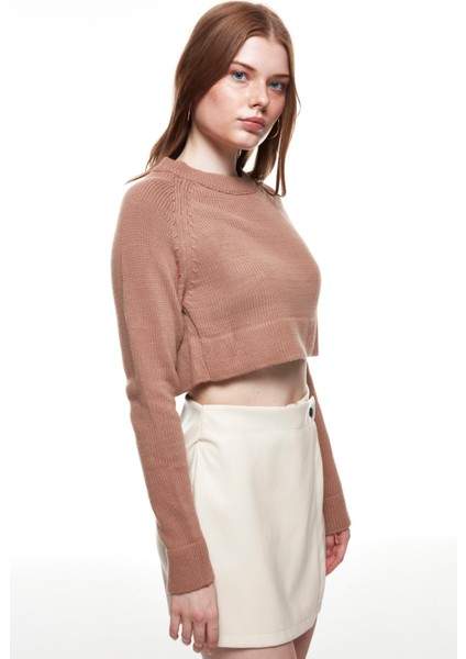 Crop Triko Kazak Vizon