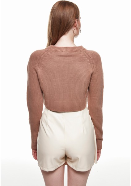 Crop Triko Kazak Vizon