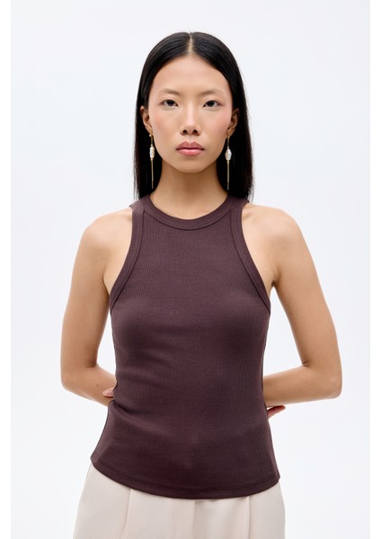 Halter Yaka Basic Fitilli Atlet Koyu Kahve fiyatları