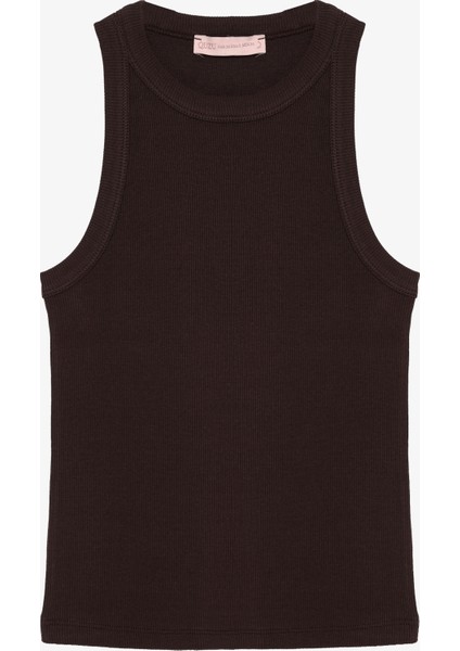 Halter Yaka Basic Fitilli Atlet Koyu Kahve modelleri