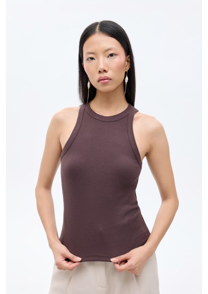 Halter Yaka Basic Fitilli Atlet Koyu Kahve fırsatları