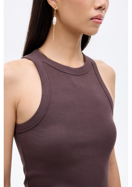 Halter Yaka Basic Fitilli Atlet Koyu Kahve indirimleri