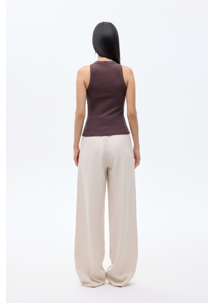 Halter Yaka Basic Fitilli Atlet Koyu Kahve