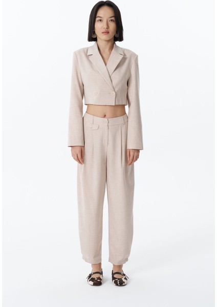 Pile Detaylı Jogger Pantolon Naturel