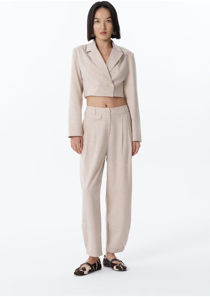 Pile Detaylı Jogger Pantolon Naturel