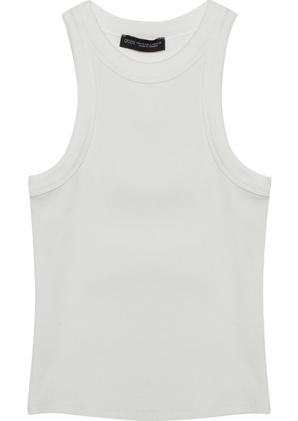 Halter Yaka Basic Fitilli Atlet Ekru