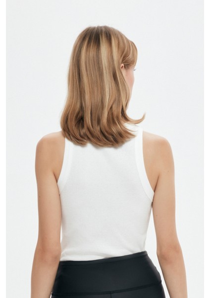 Halter Yaka Basic Fitilli Atlet Ekru