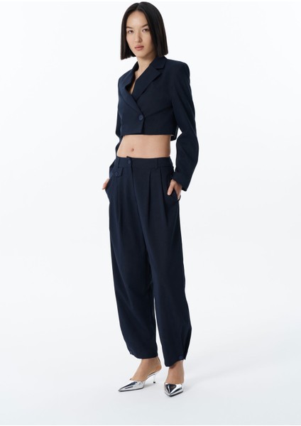 Pile Detaylı Jogger Pantolon Lacivert